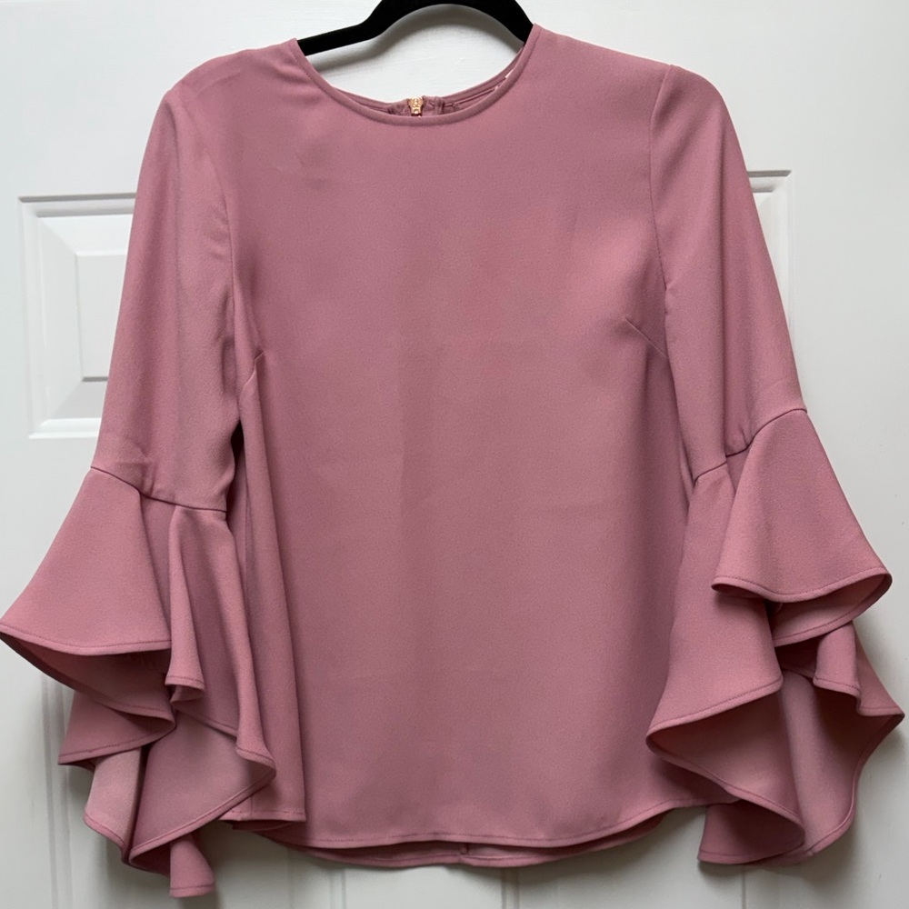 Ted Baker Pink Flounce Sleeve Blouse size 4 - Picture 2 of 9
